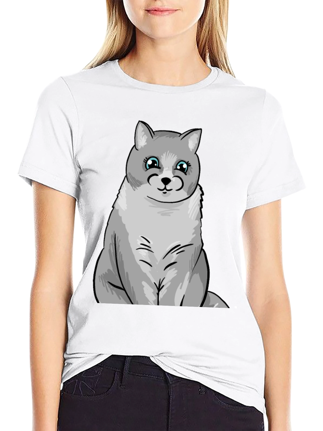 Cute Cartoon Cat T-Shirt - Black Unisex Tee