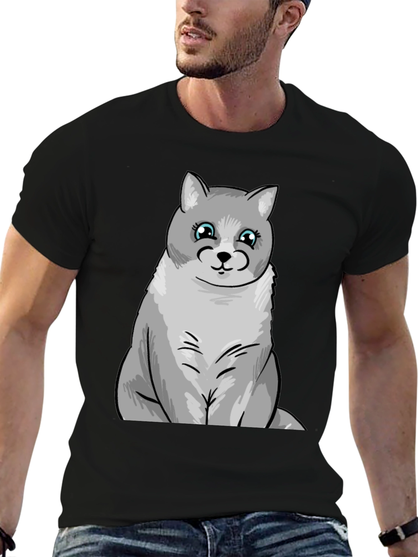 Cute Cartoon Cat T-Shirt - Black Unisex Tee