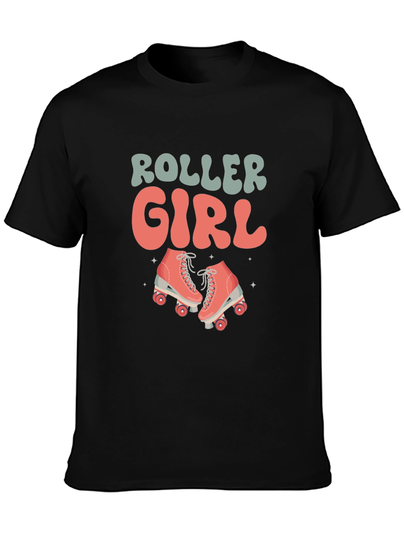 Retro Roller Girl Black T-Shirt