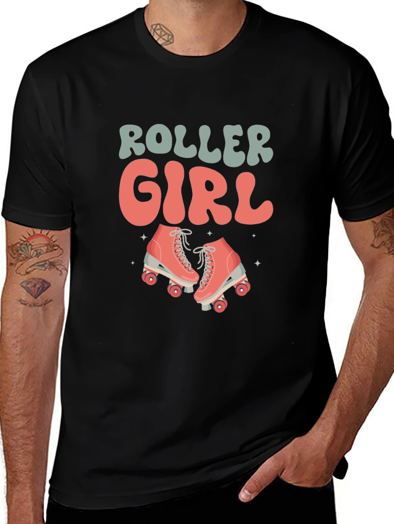 Retro Roller Girl Black T-Shirt