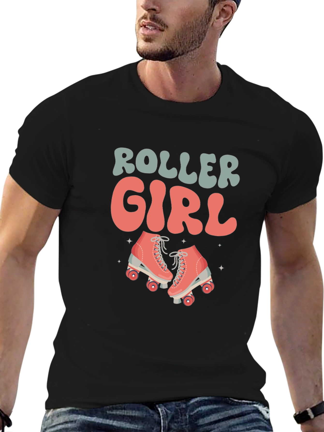Retro Roller Girl Black T-Shirt