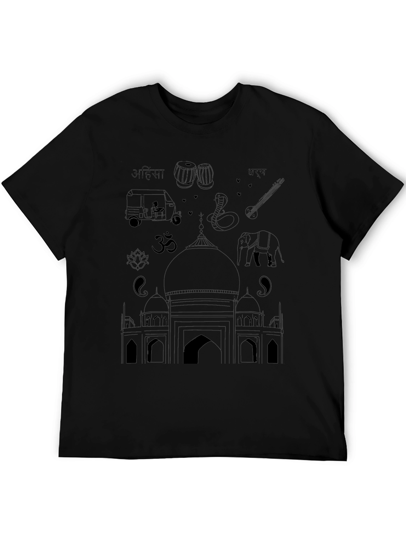 India Travel T-Shirt - Black Cotton Tee