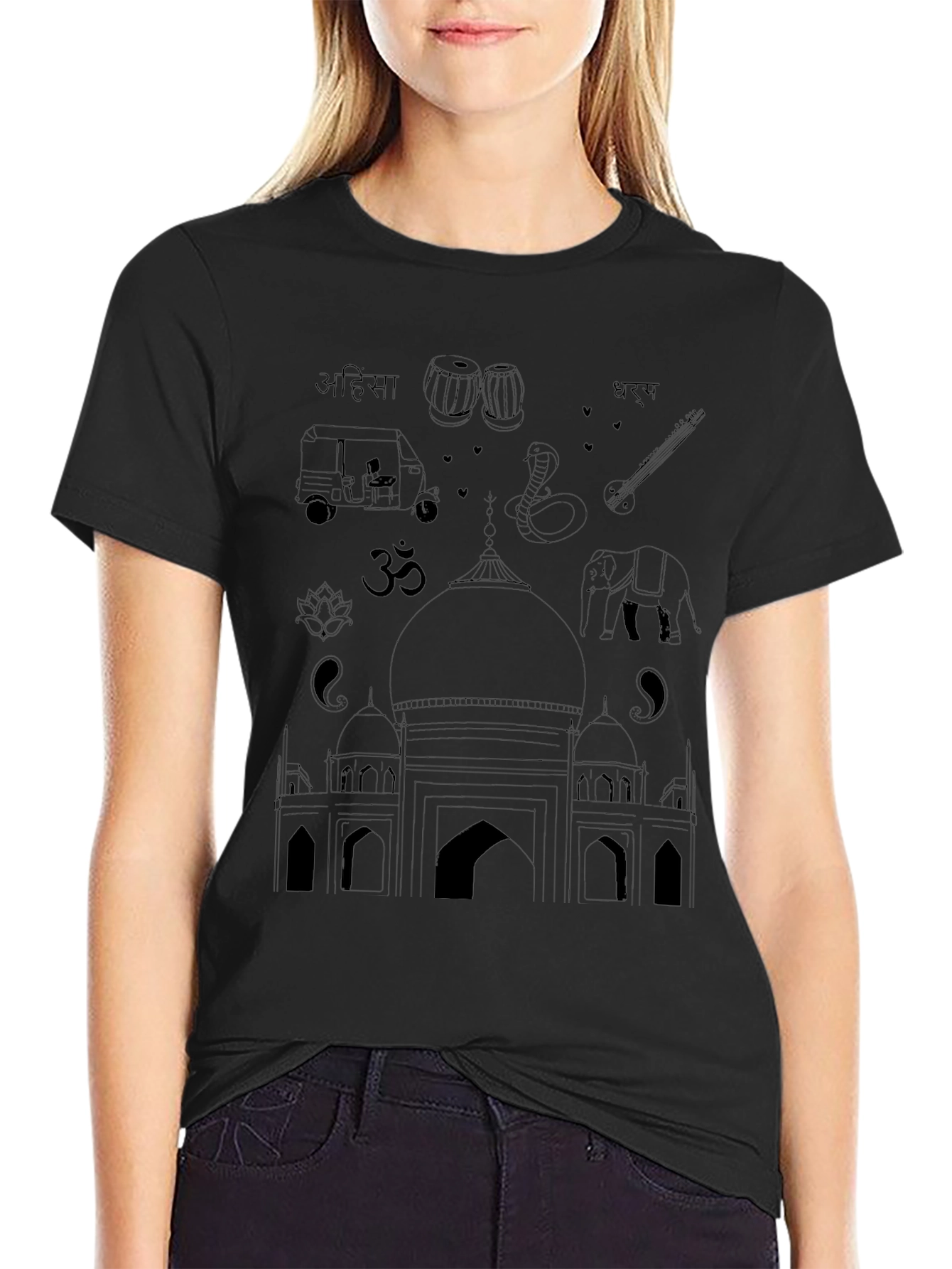 India Travel T-Shirt - Black Cotton Tee