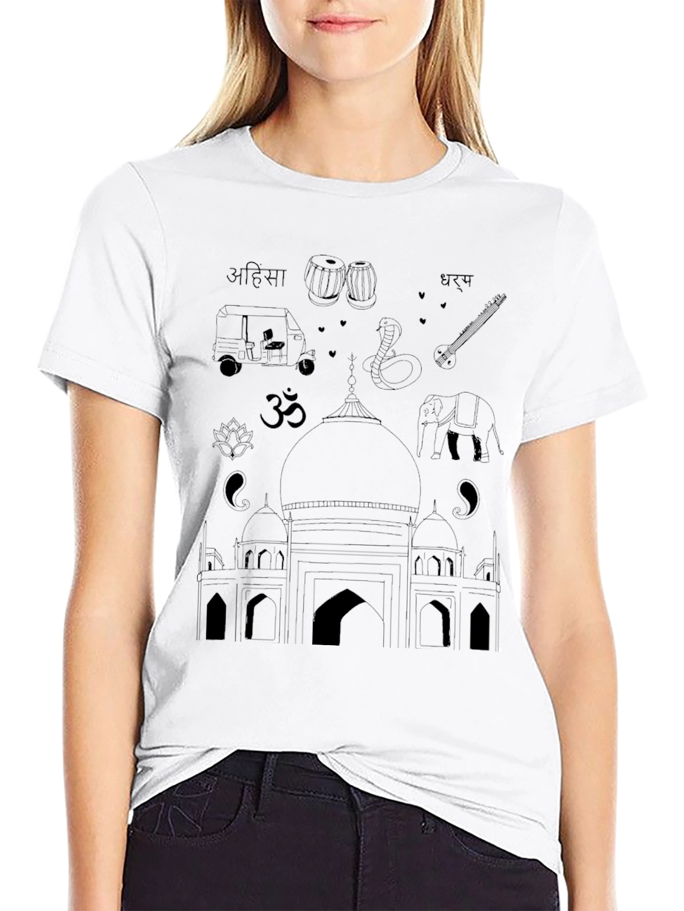 India Travel T-Shirt - Black Cotton Tee