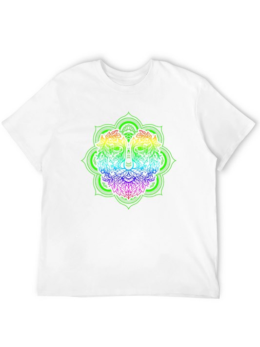 Rainbow Green Man Mandala Black T-Shirt