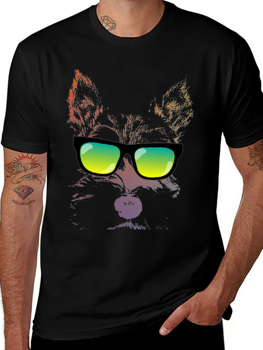 Cool Cat Sunglasses Graphic T-Shirt - Black