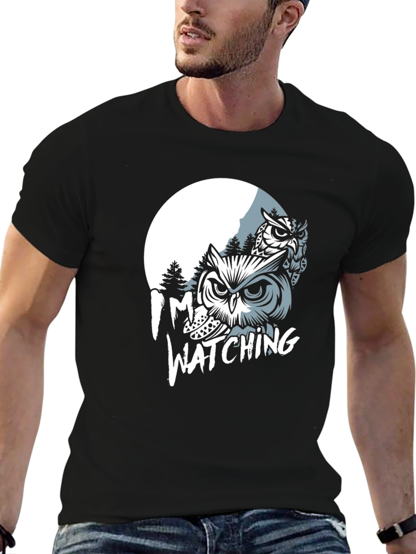 Owl Watching Graphic Print T-Shirt