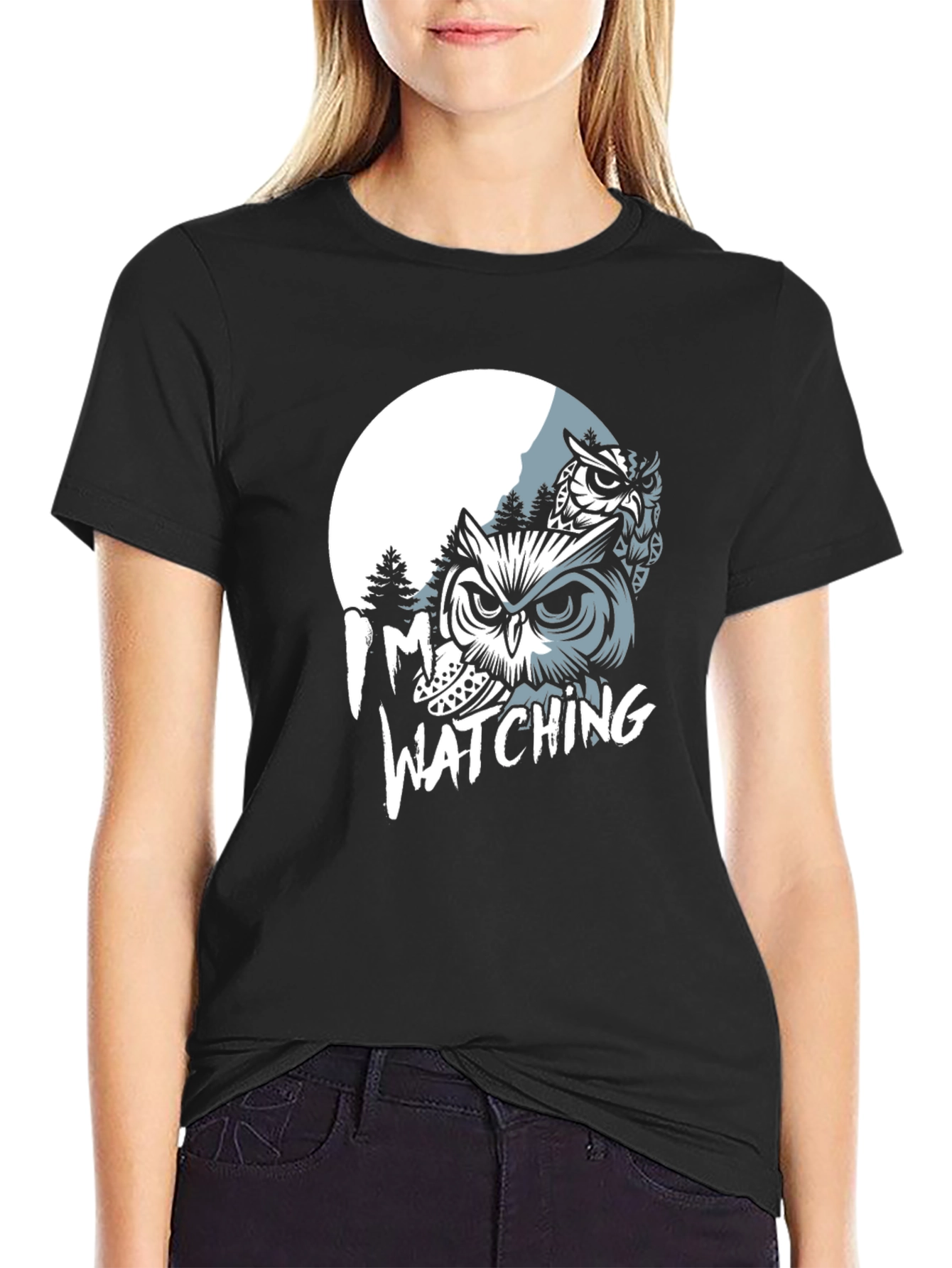 Owl Watching Graphic Print T-Shirt
