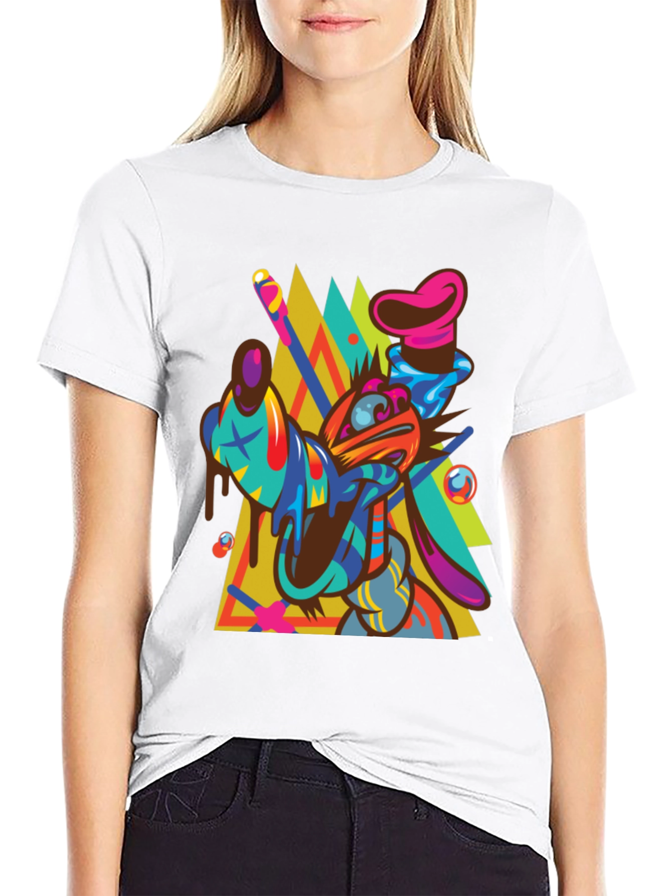 Abstract Goofy Graphic Print Black T-Shirt
