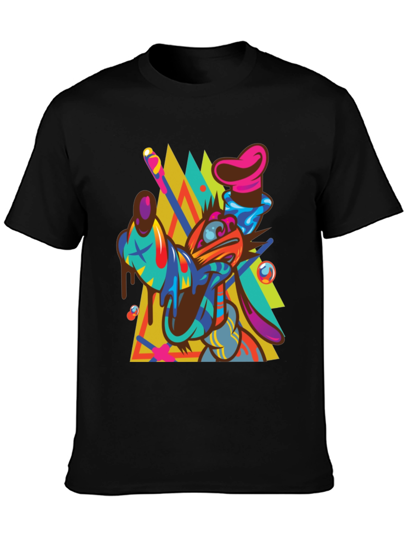 Abstract Goofy Graphic Print Black T-Shirt
