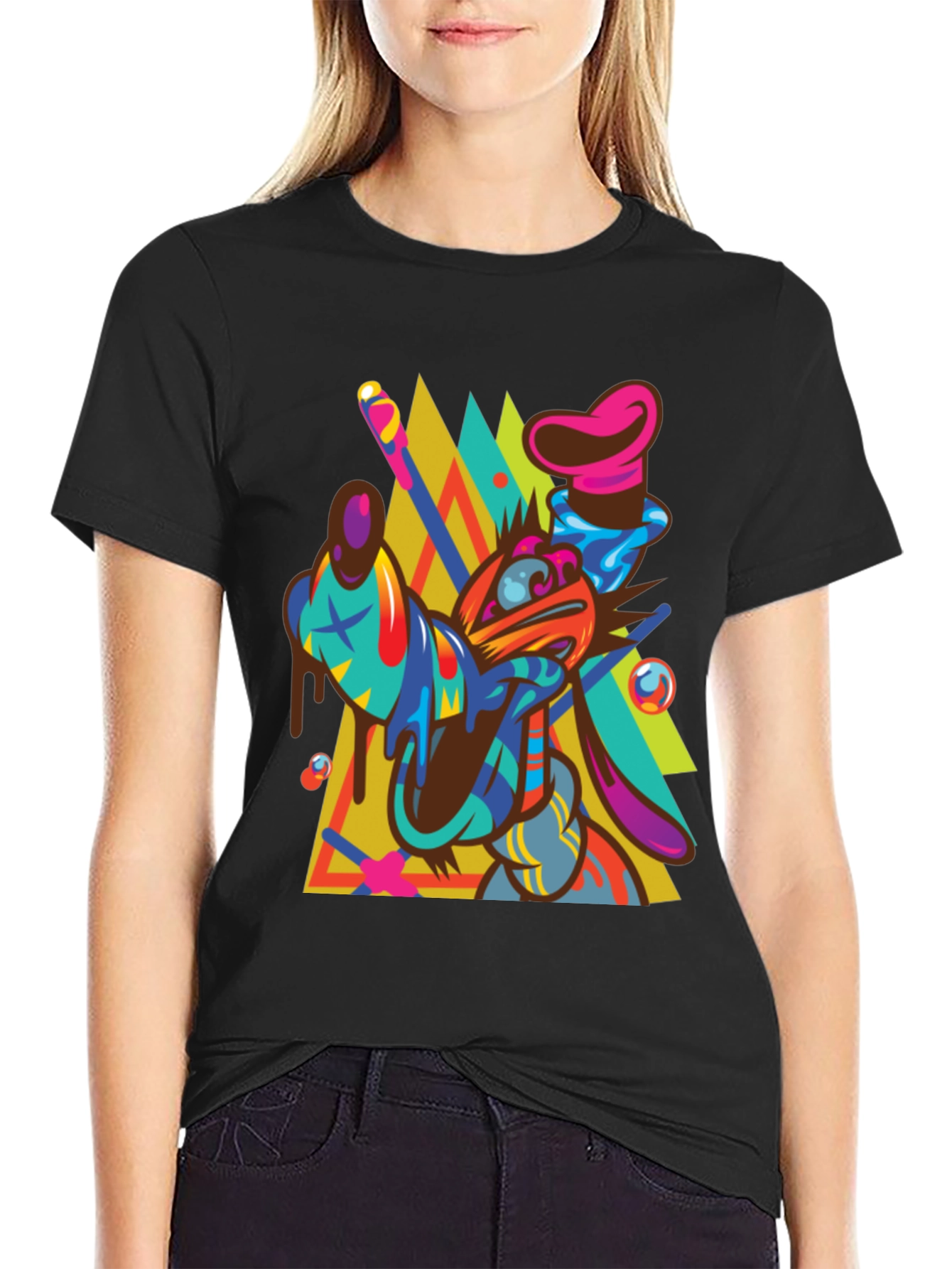 Abstract Goofy Graphic Print Black T-Shirt