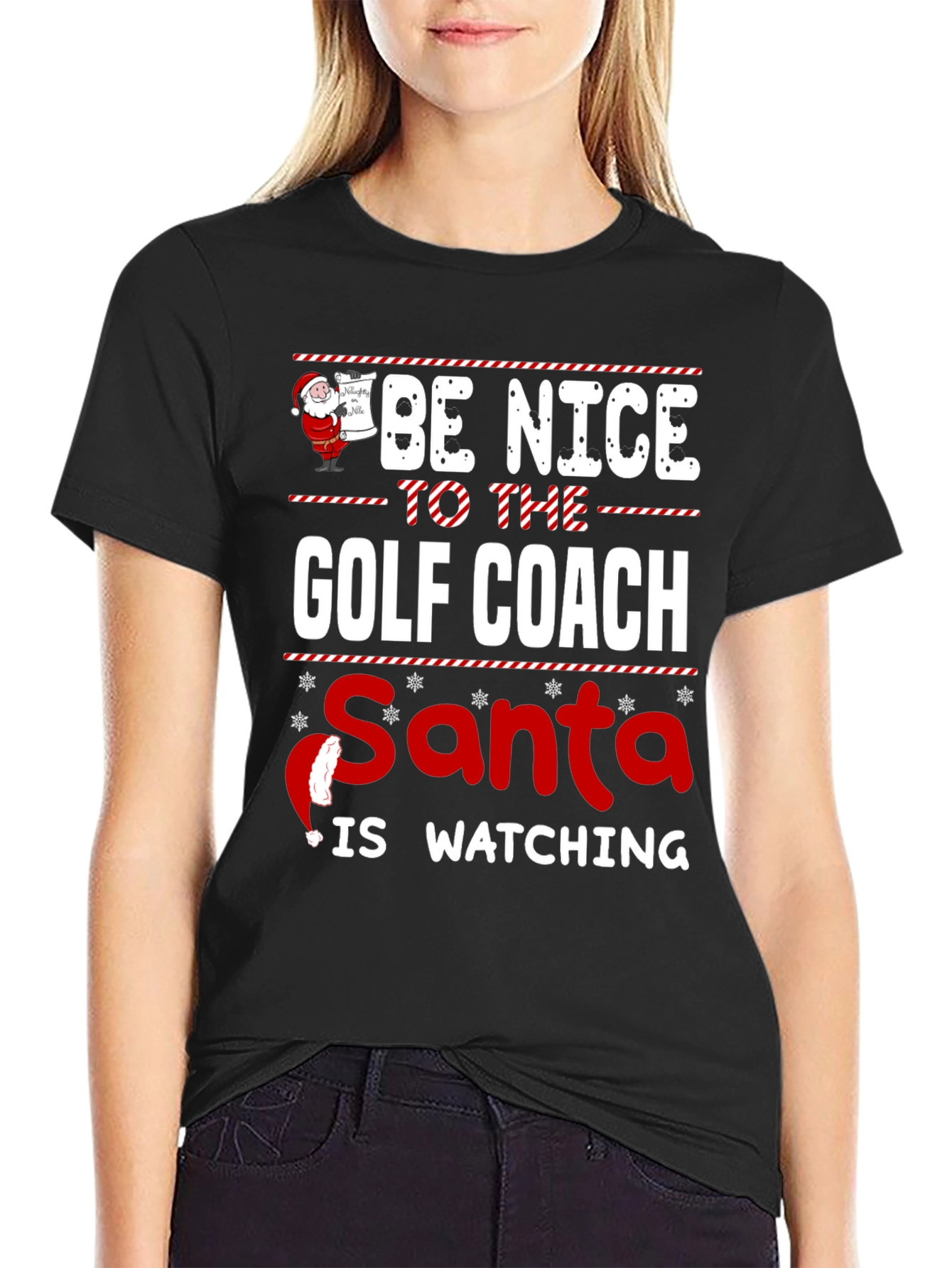 Be Nice to the Golf Coach Santa T-Shirt