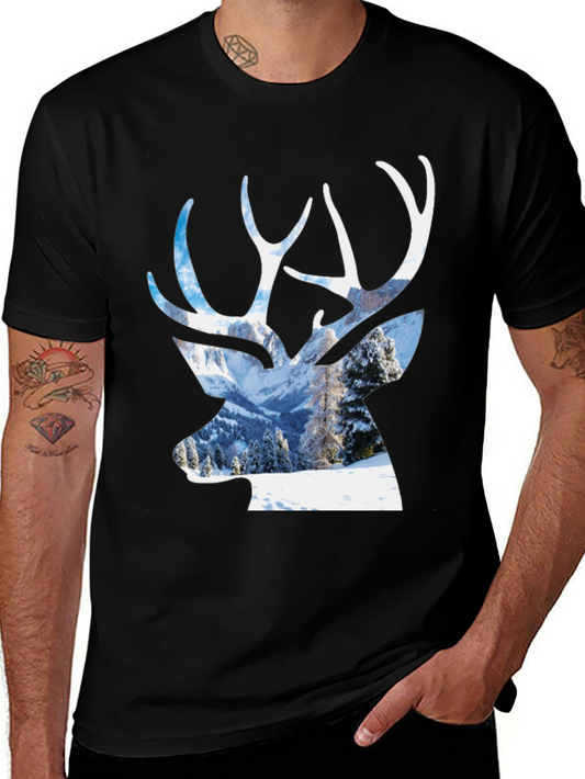 Deer Silhouette Winter Scene Graphic T-Shirt