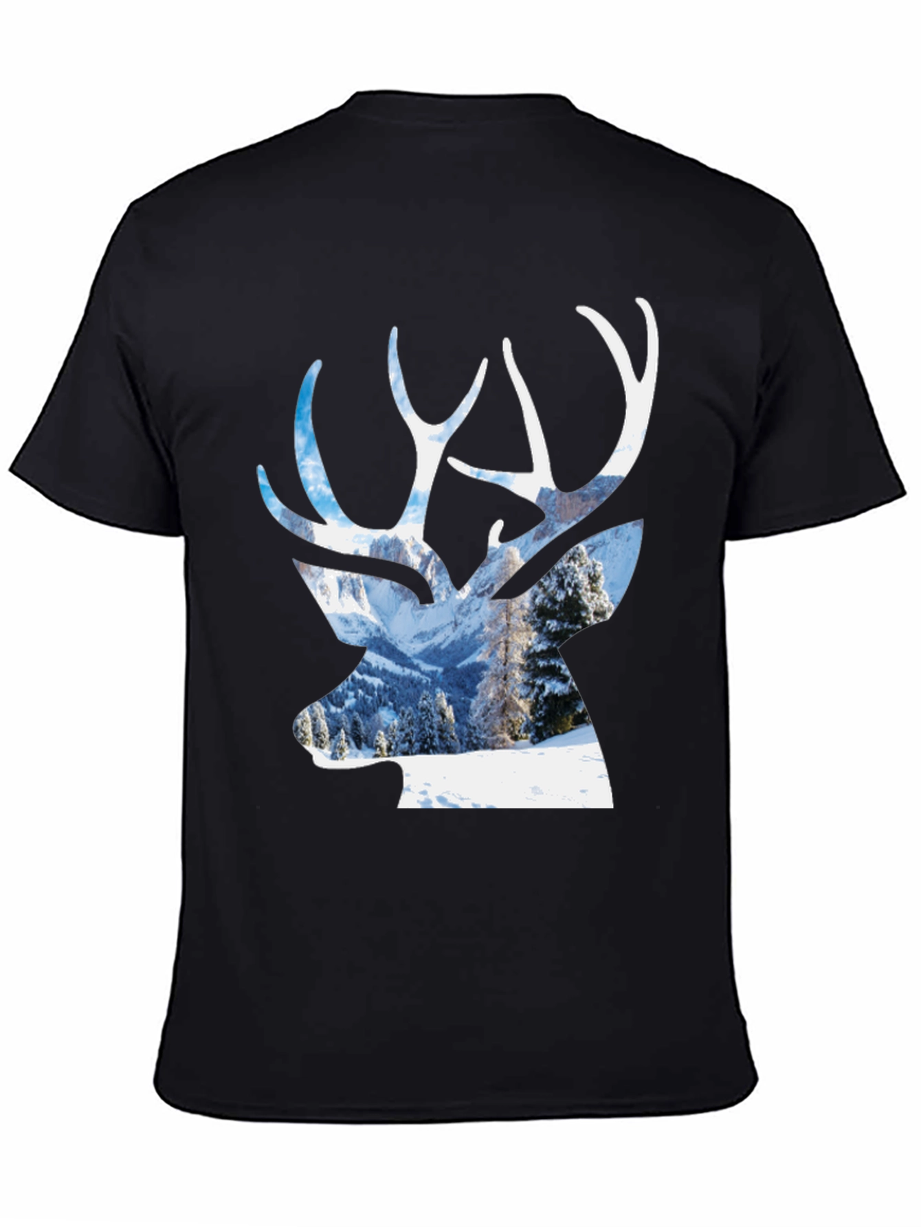 Deer Silhouette Winter Scene Graphic T-Shirt