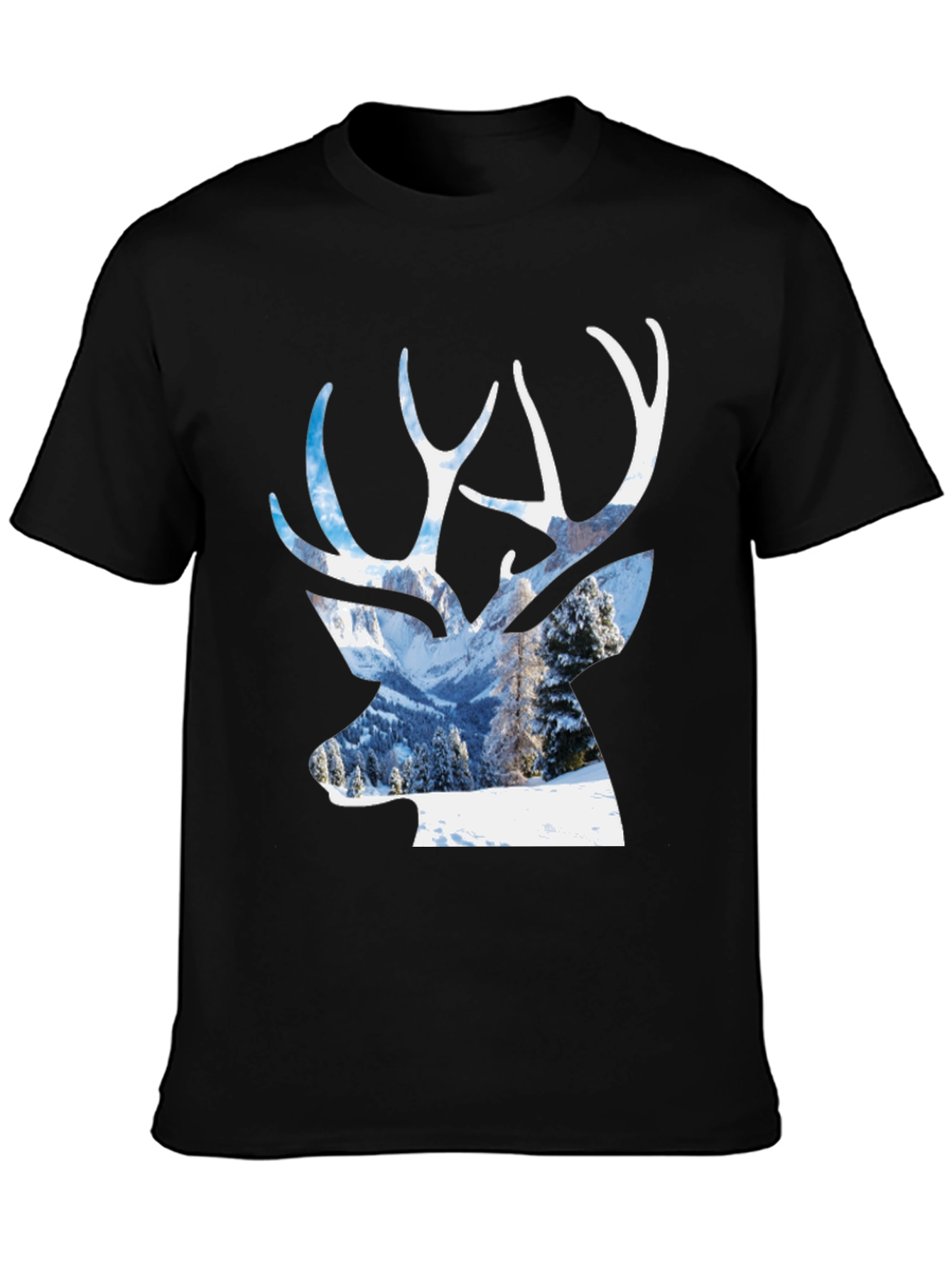 Deer Silhouette Winter Scene Graphic T-Shirt