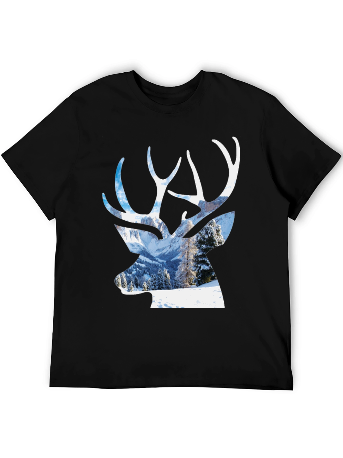 Deer Silhouette Winter Scene Graphic T-Shirt