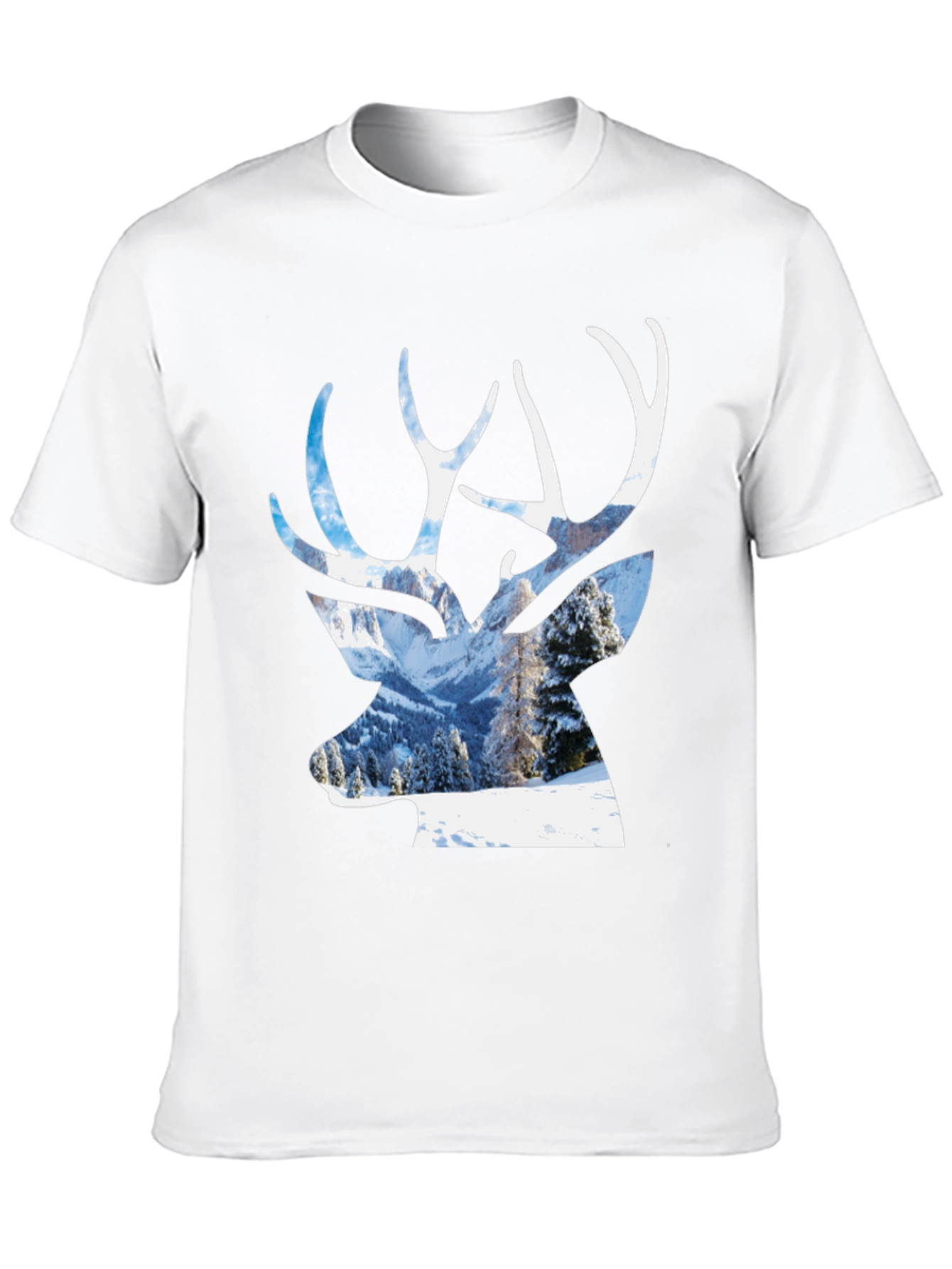 Deer Silhouette Winter Scene Graphic T-Shirt