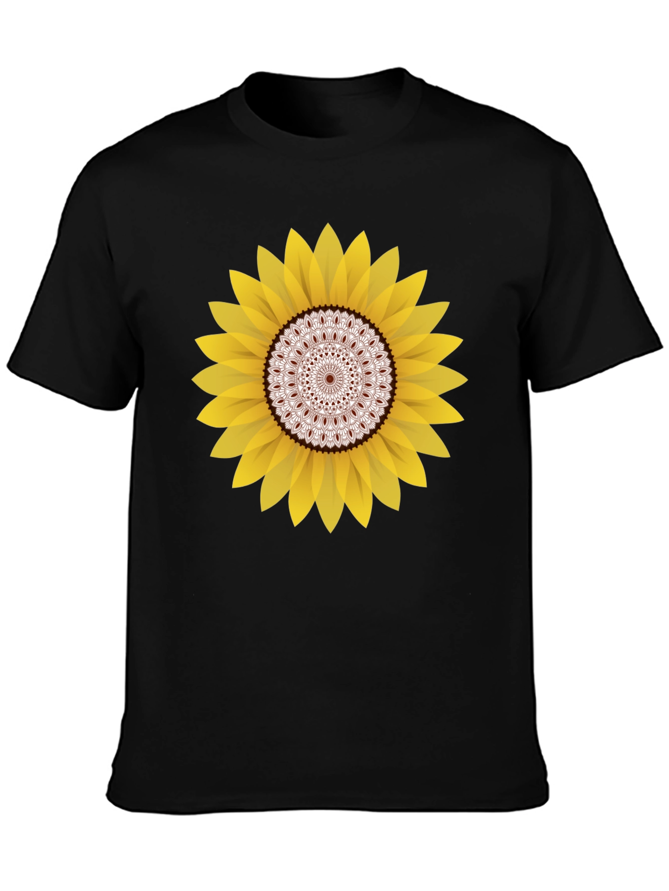 Sunflower Mandala Graphic Black T-Shirt