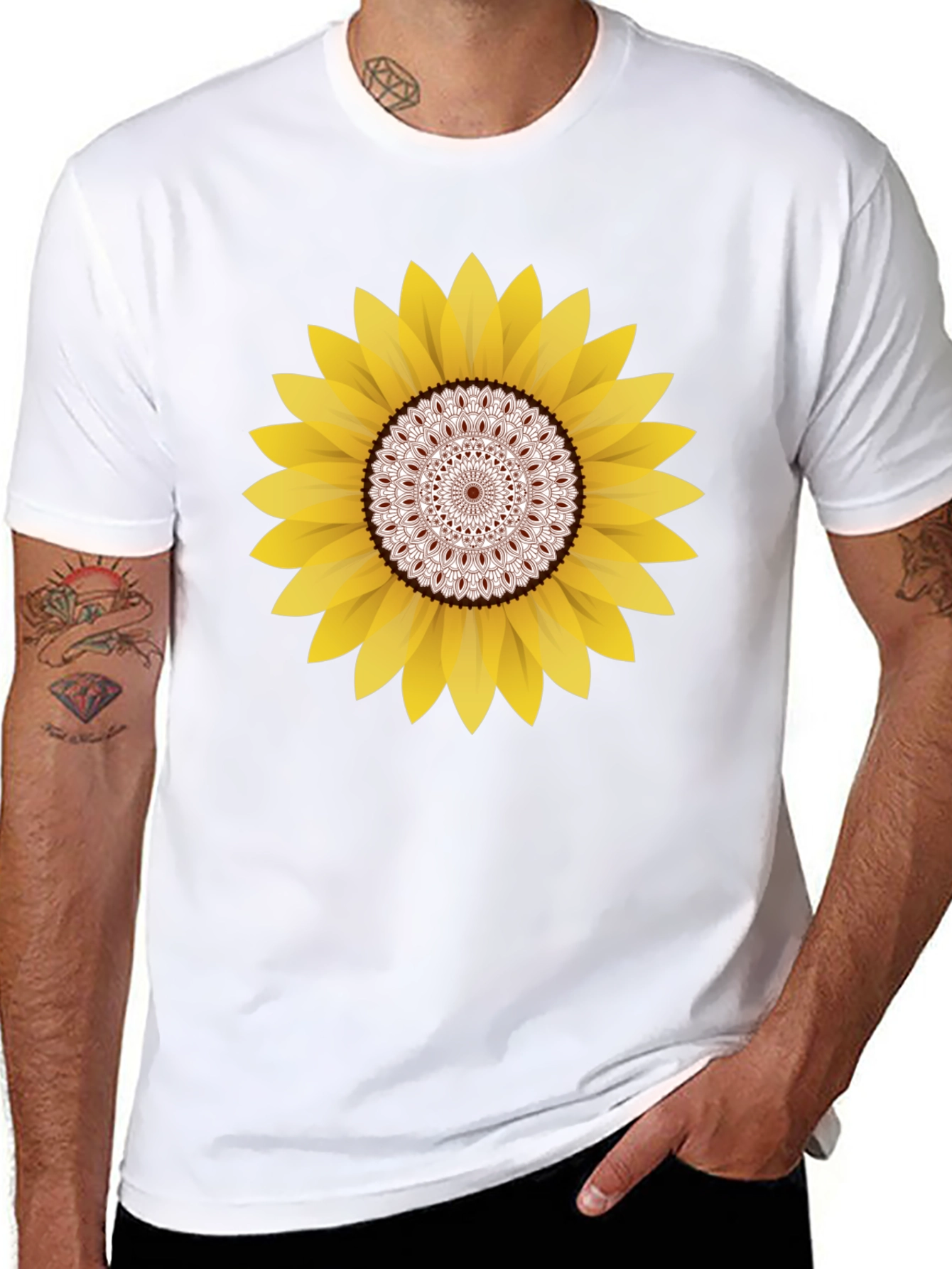 Sunflower Mandala Graphic Black T-Shirt