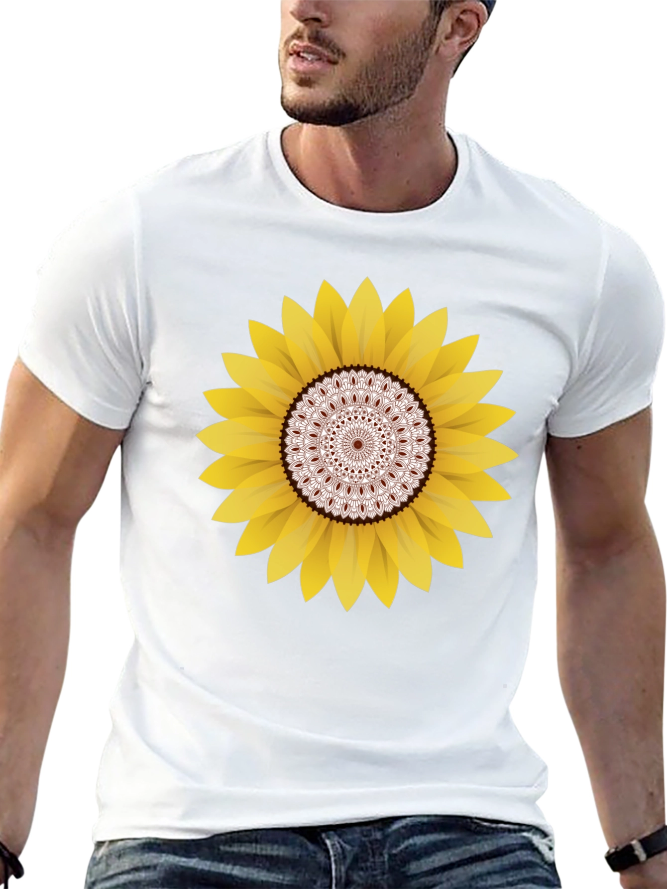 Sunflower Mandala Graphic Black T-Shirt