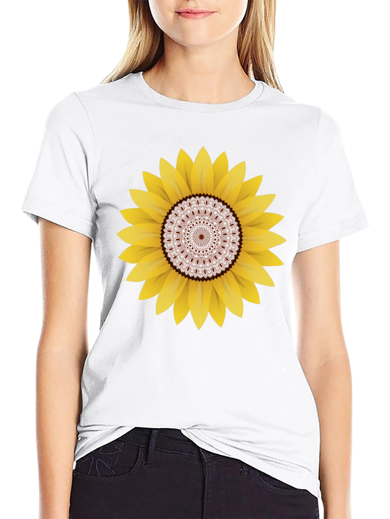 Sunflower Mandala Graphic Black T-Shirt