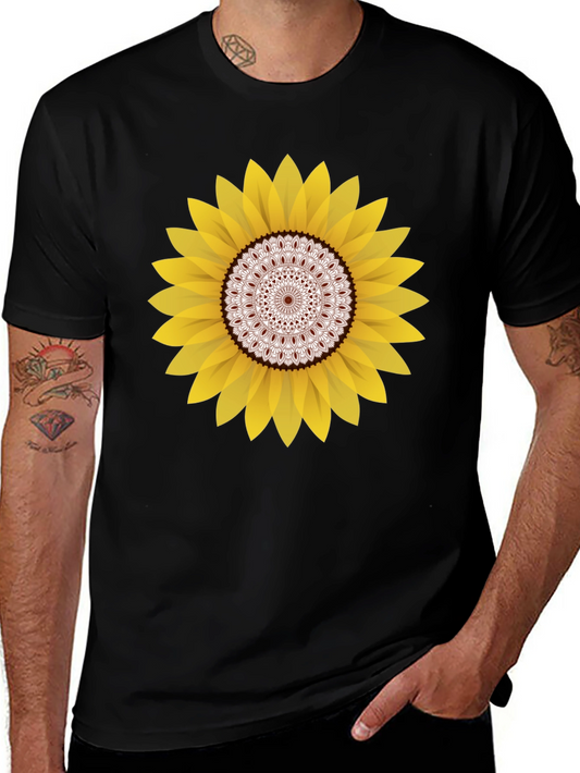 Sunflower Mandala Graphic Black T-Shirt