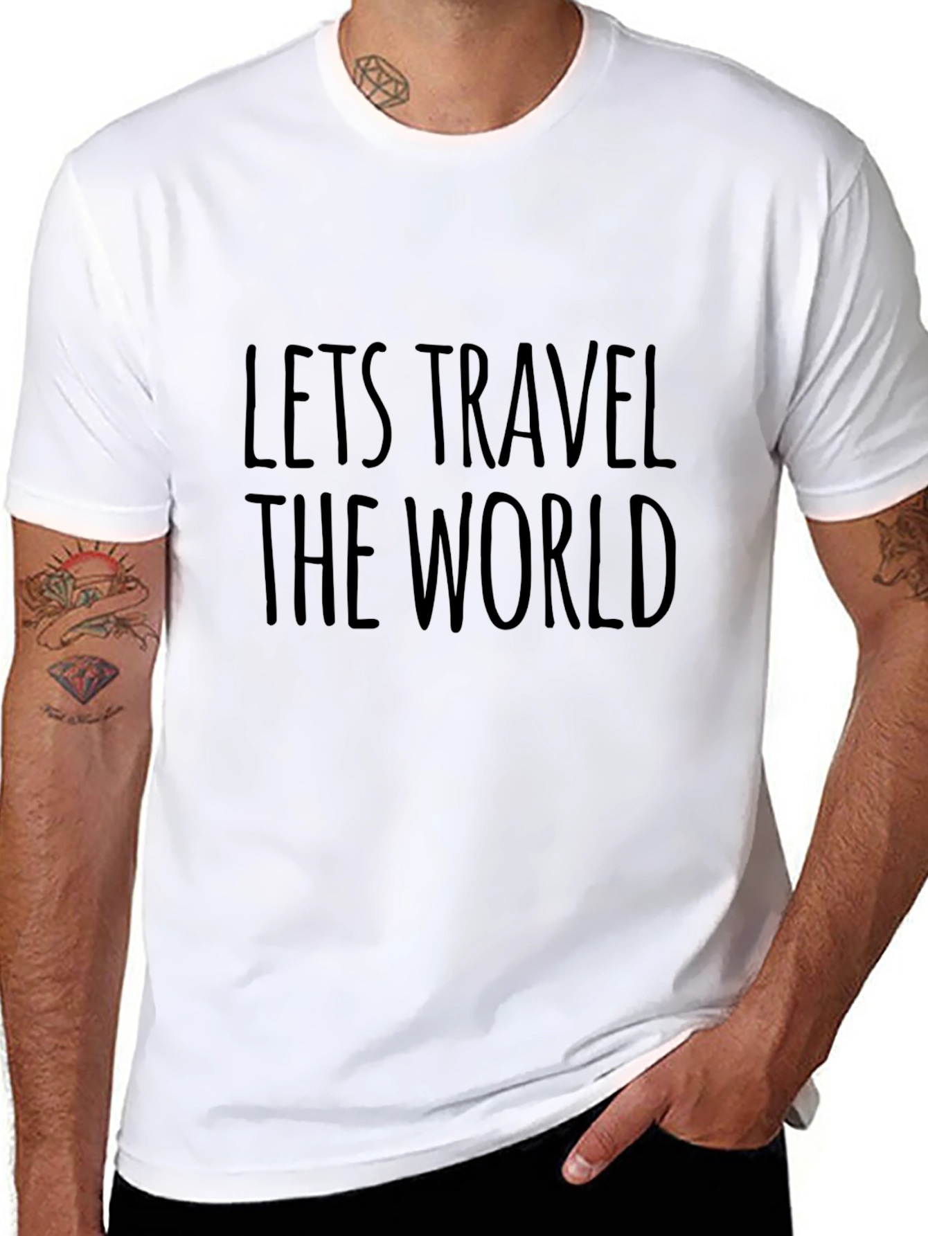 Lets Travel the World Black Graphic T-Shirt