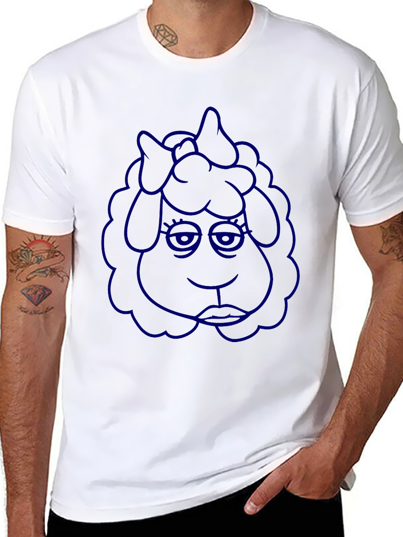 Blue Cartoon Sheep Graphic Tee