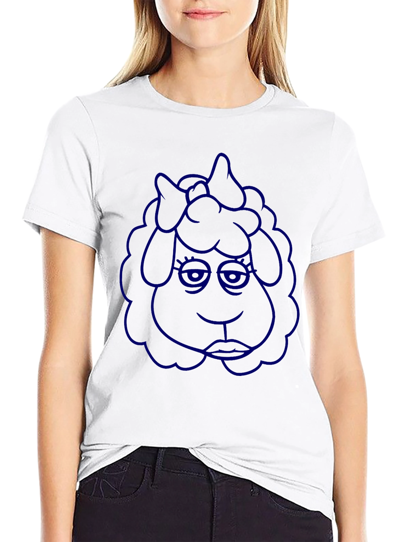 Blue Cartoon Sheep Graphic Tee