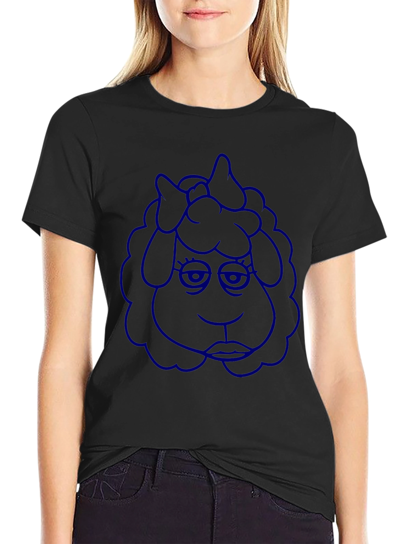Blue Cartoon Sheep Graphic Tee