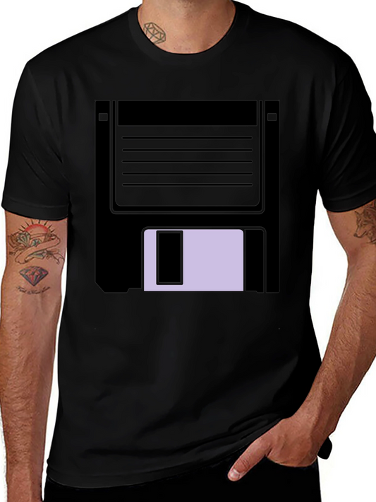 Retro Floppy Disk Graphic Tee - Black Casual T-Shirt