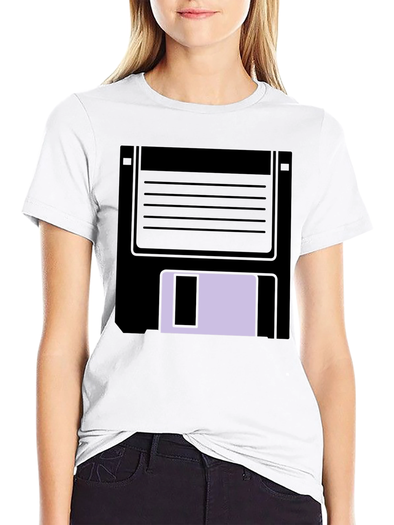 Retro Floppy Disk Graphic Tee - Black Casual T-Shirt