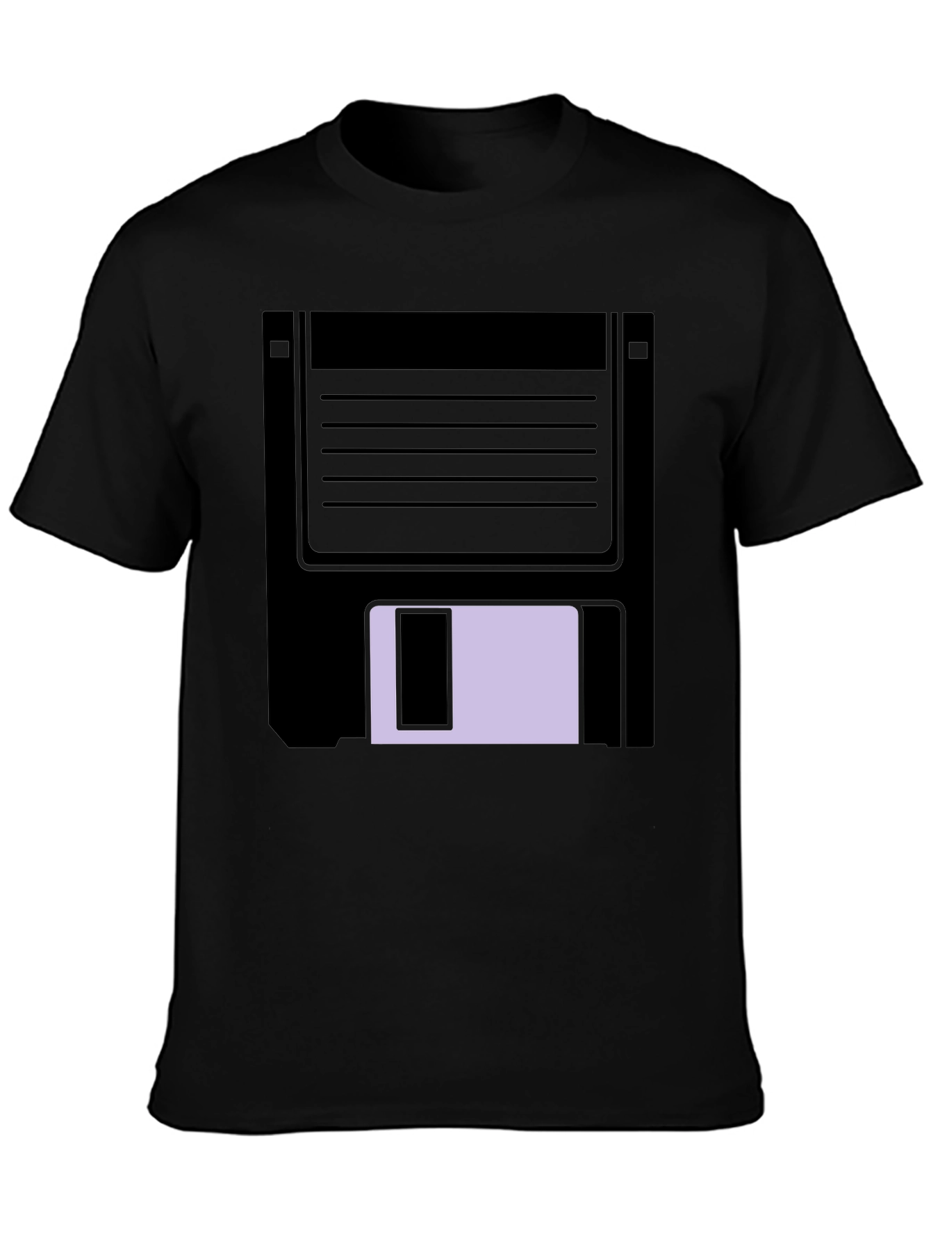 Retro Floppy Disk Graphic Tee - Black Casual T-Shirt