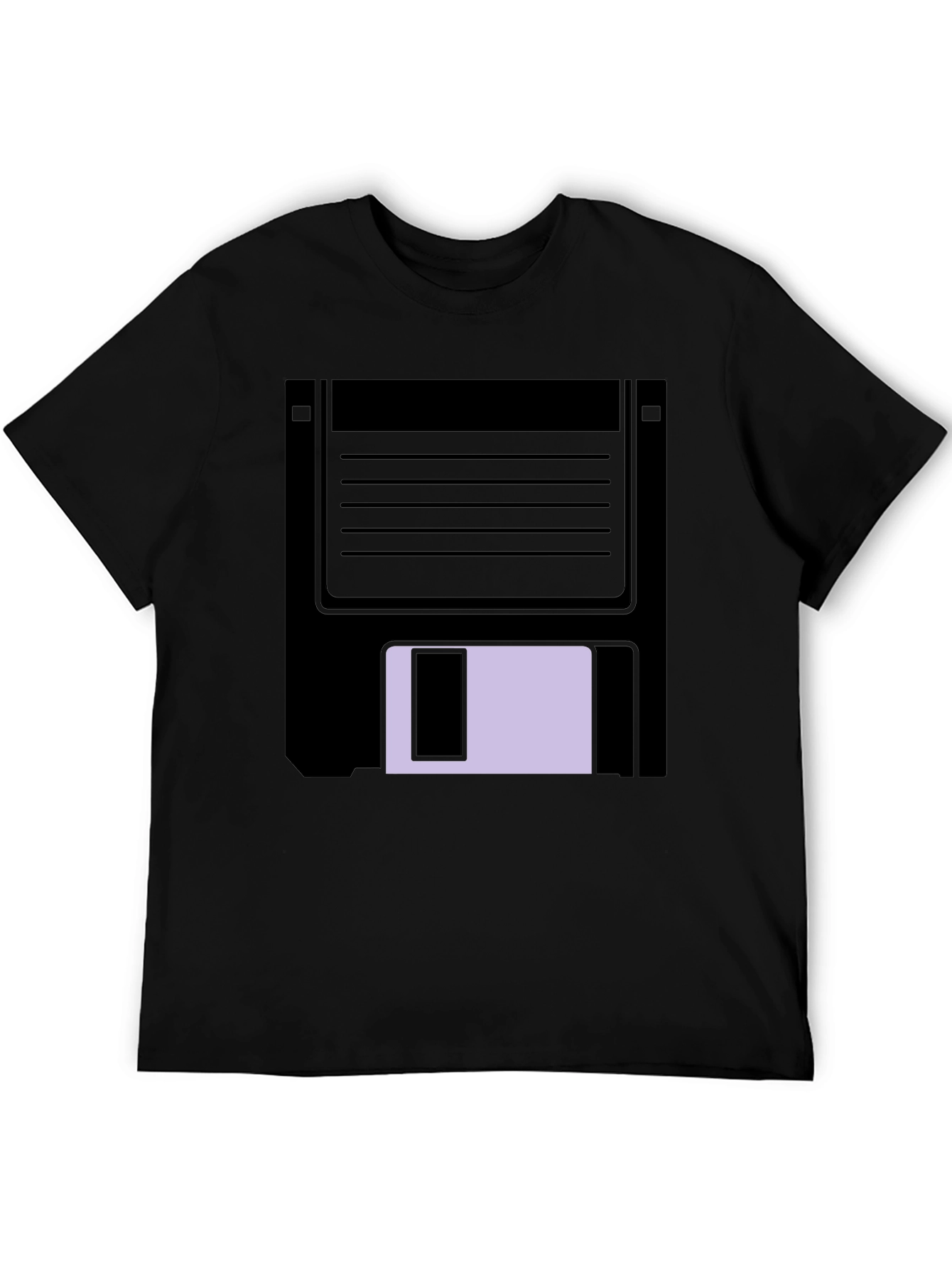 Retro Floppy Disk Graphic Tee - Black Casual T-Shirt