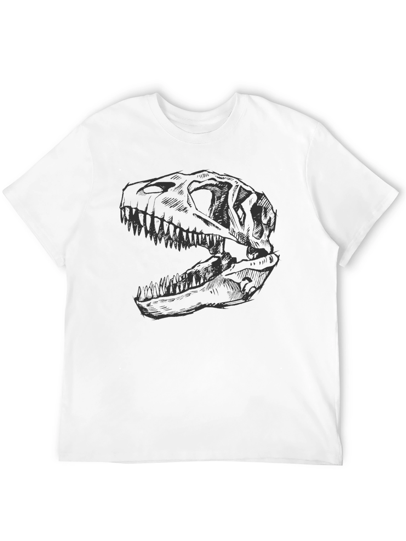 Dinosaur Skull Graphic Tee - Black Cotton T-Shirt