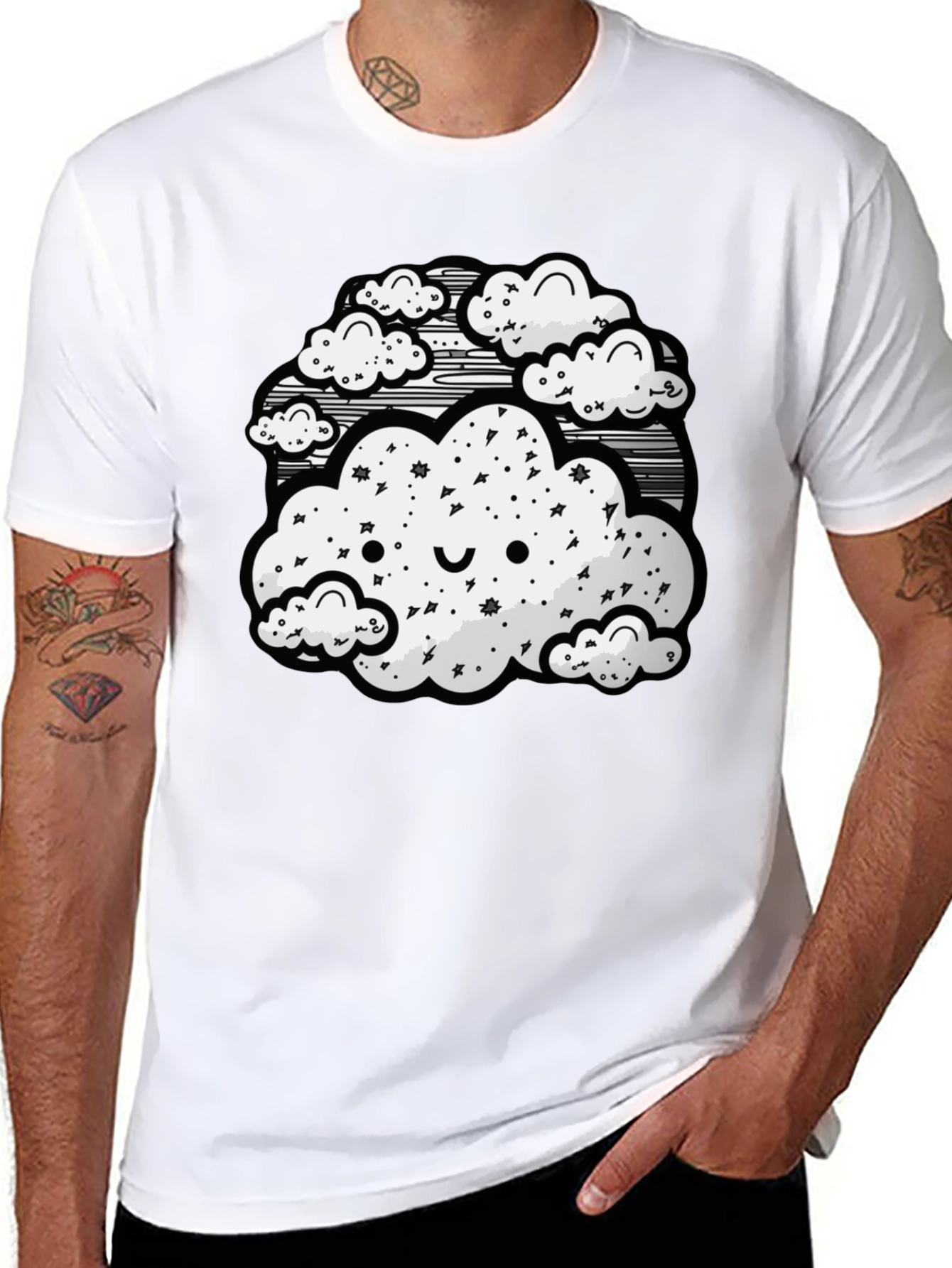 Cute Cloud Graphic Black T-Shirt