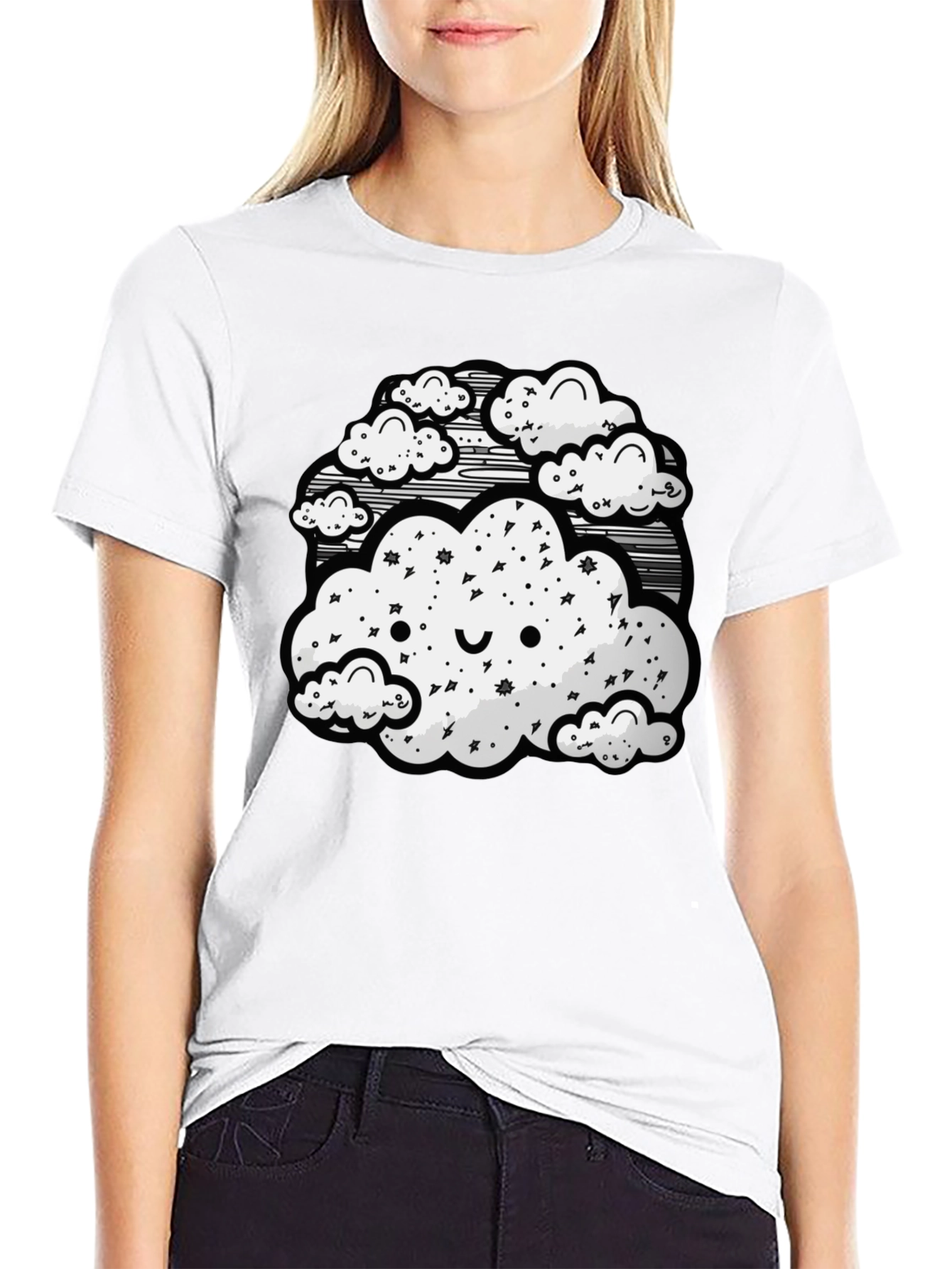 Cute Cloud Graphic Black T-Shirt