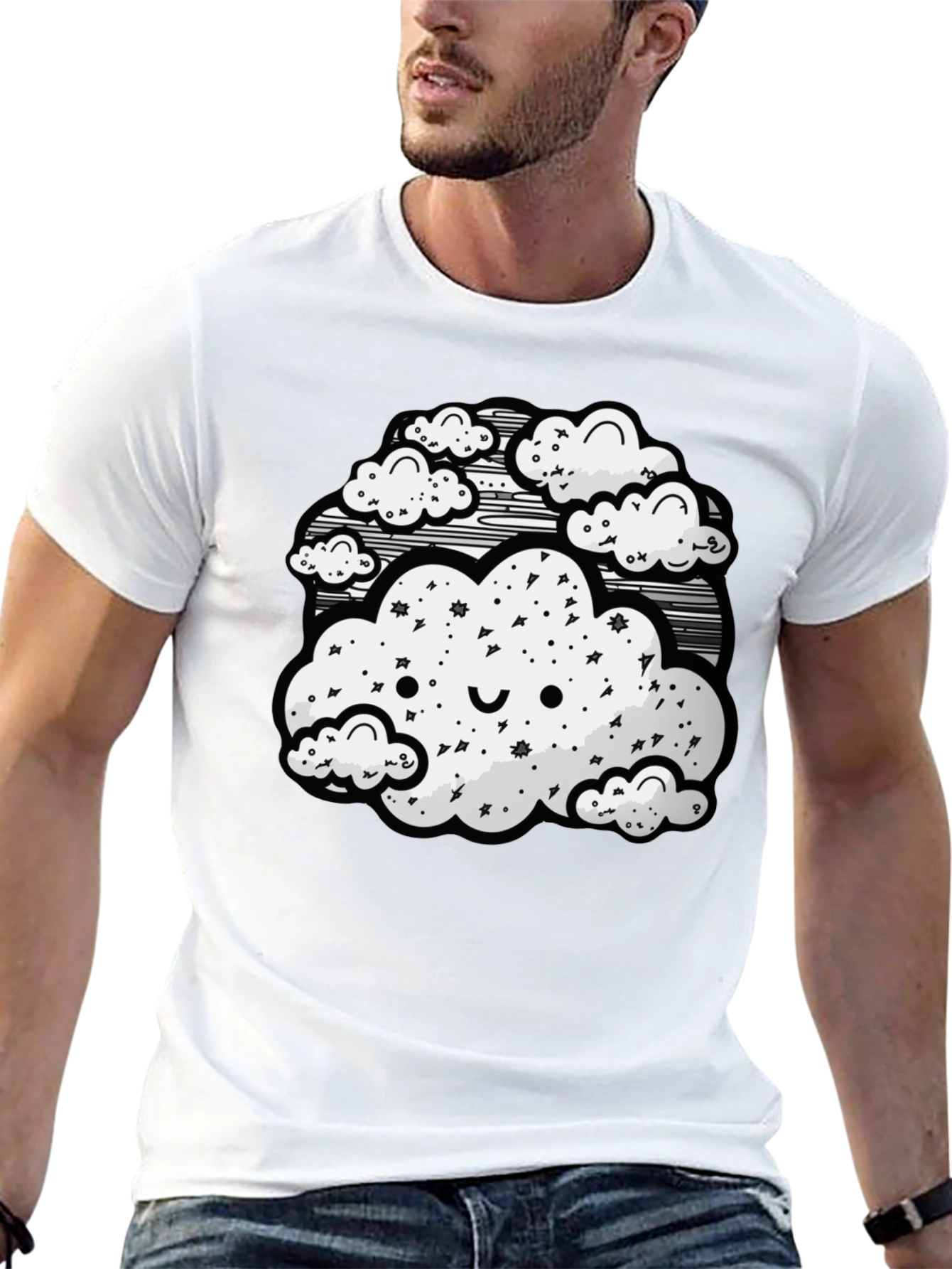 Cute Cloud Graphic Black T-Shirt
