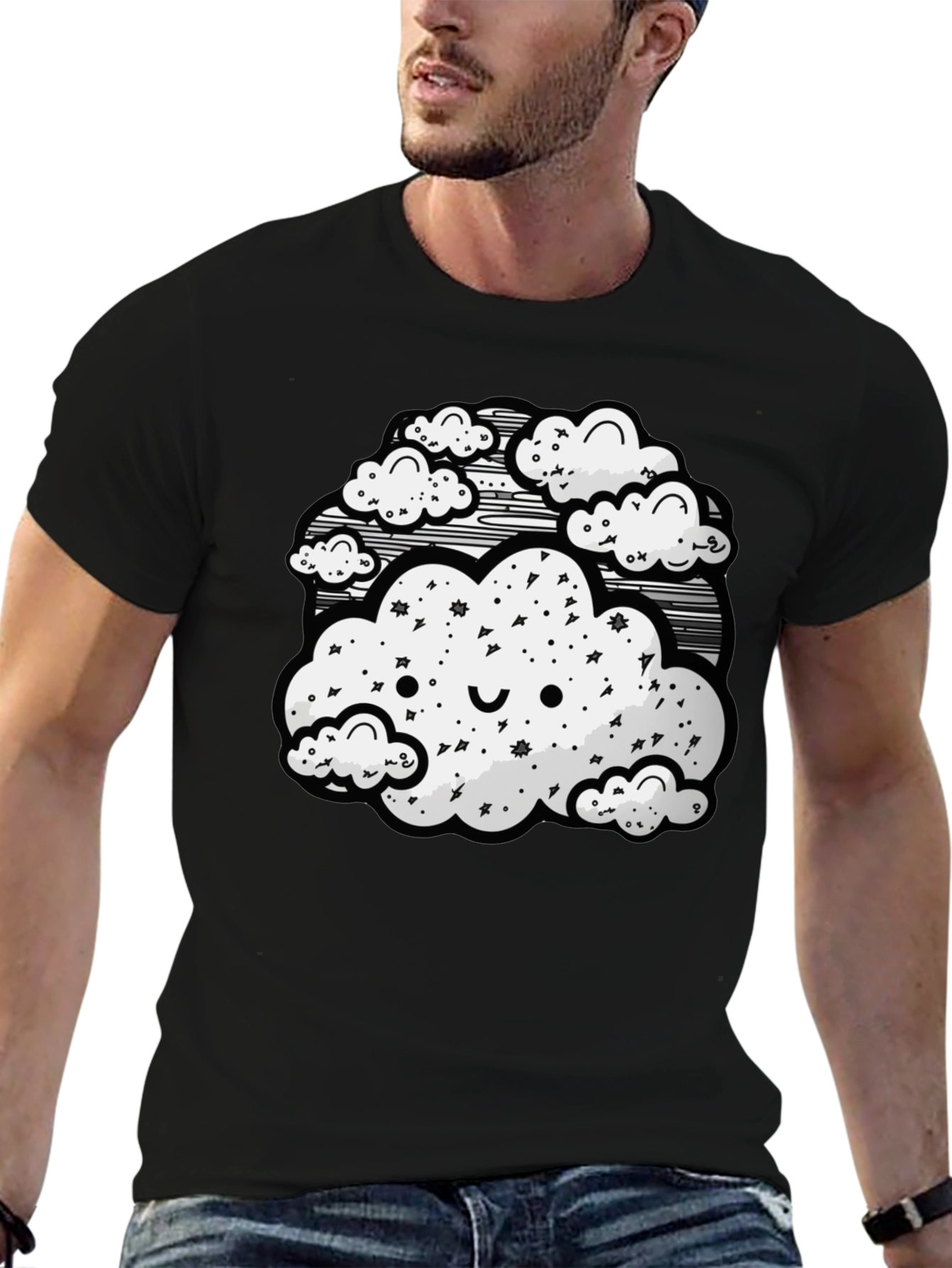 Cute Cloud Graphic Black T-Shirt