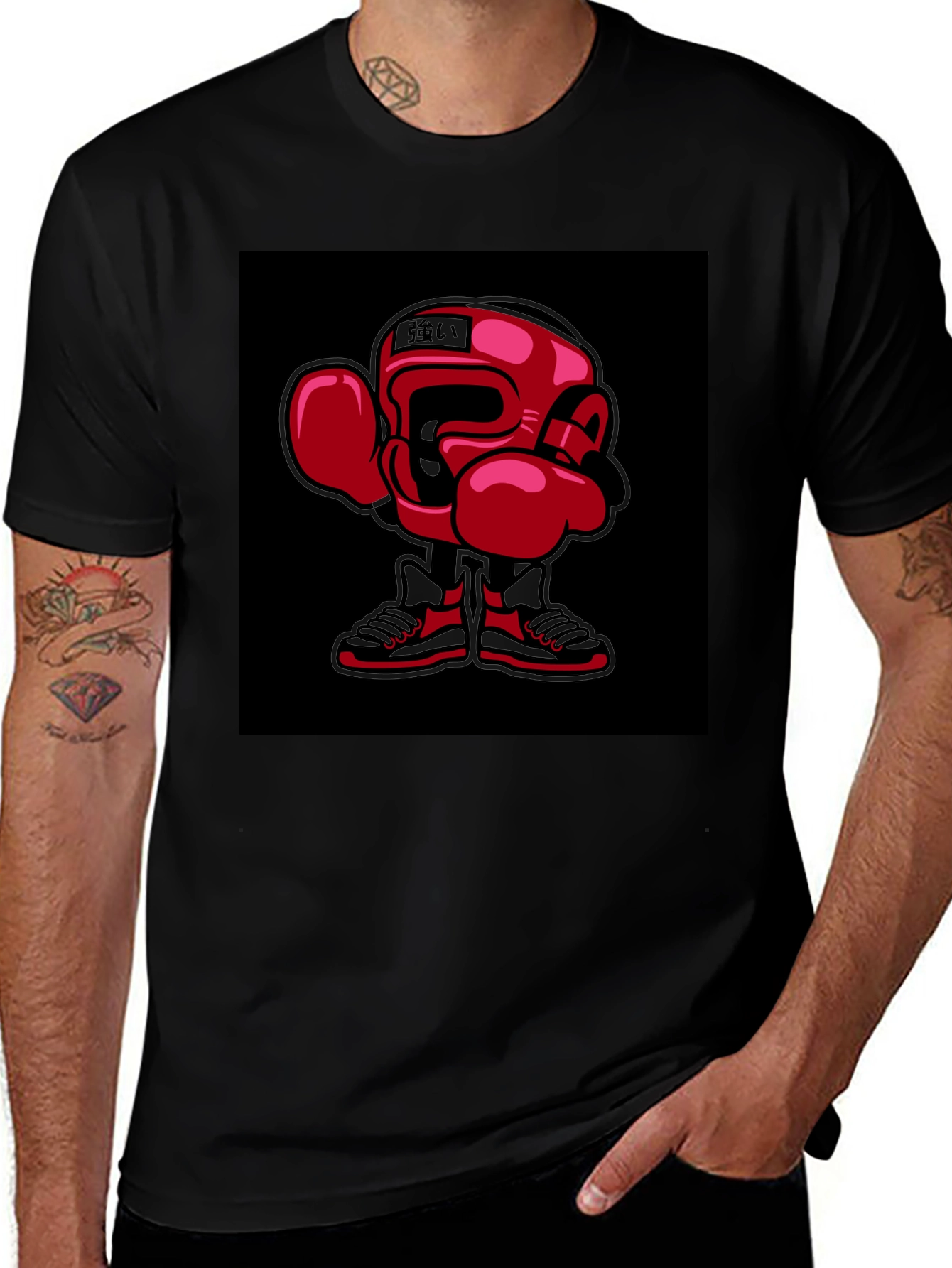 Boxing Cartoon Graphic Black Tee