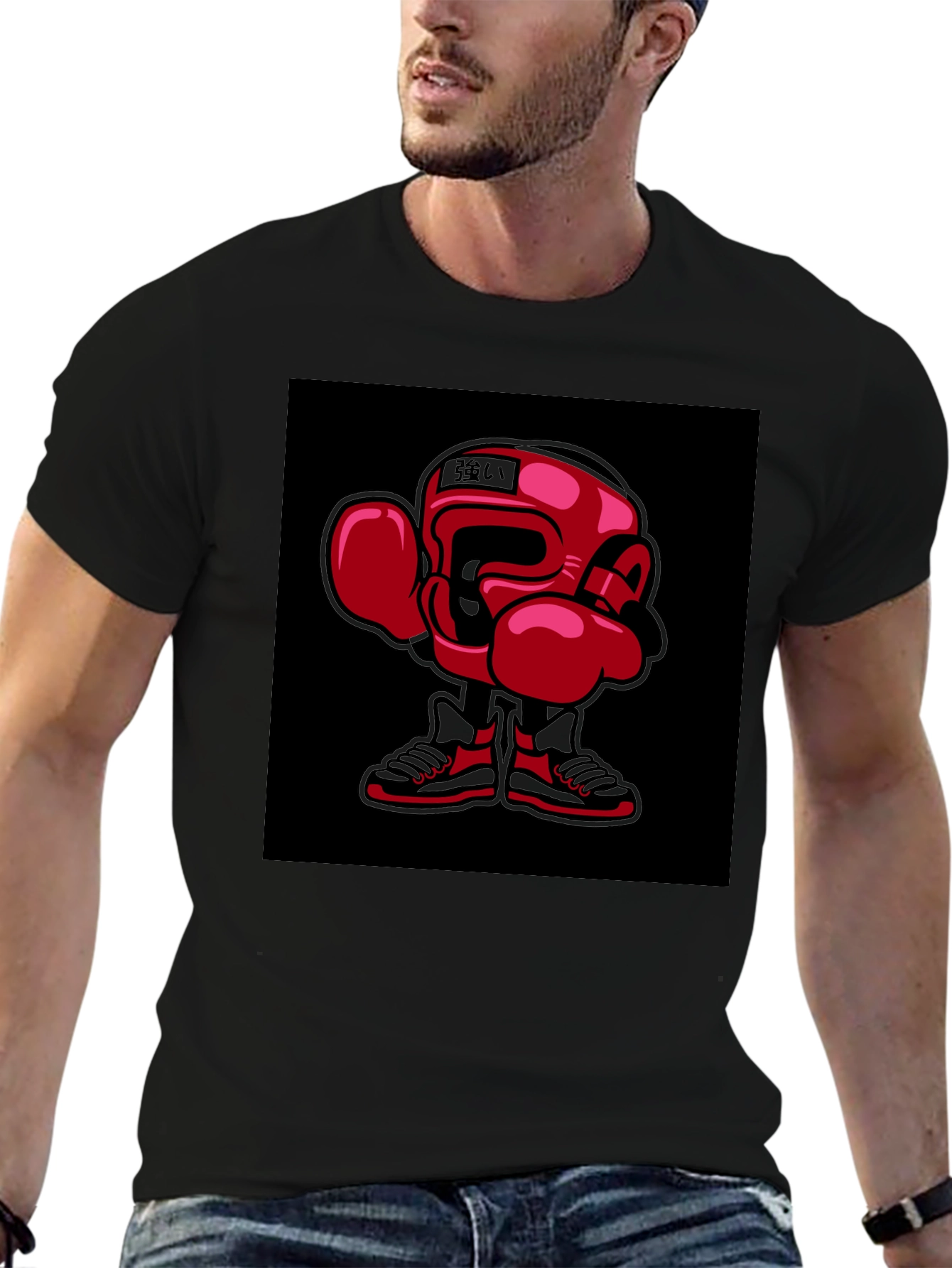 Boxing Cartoon Graphic Black Tee