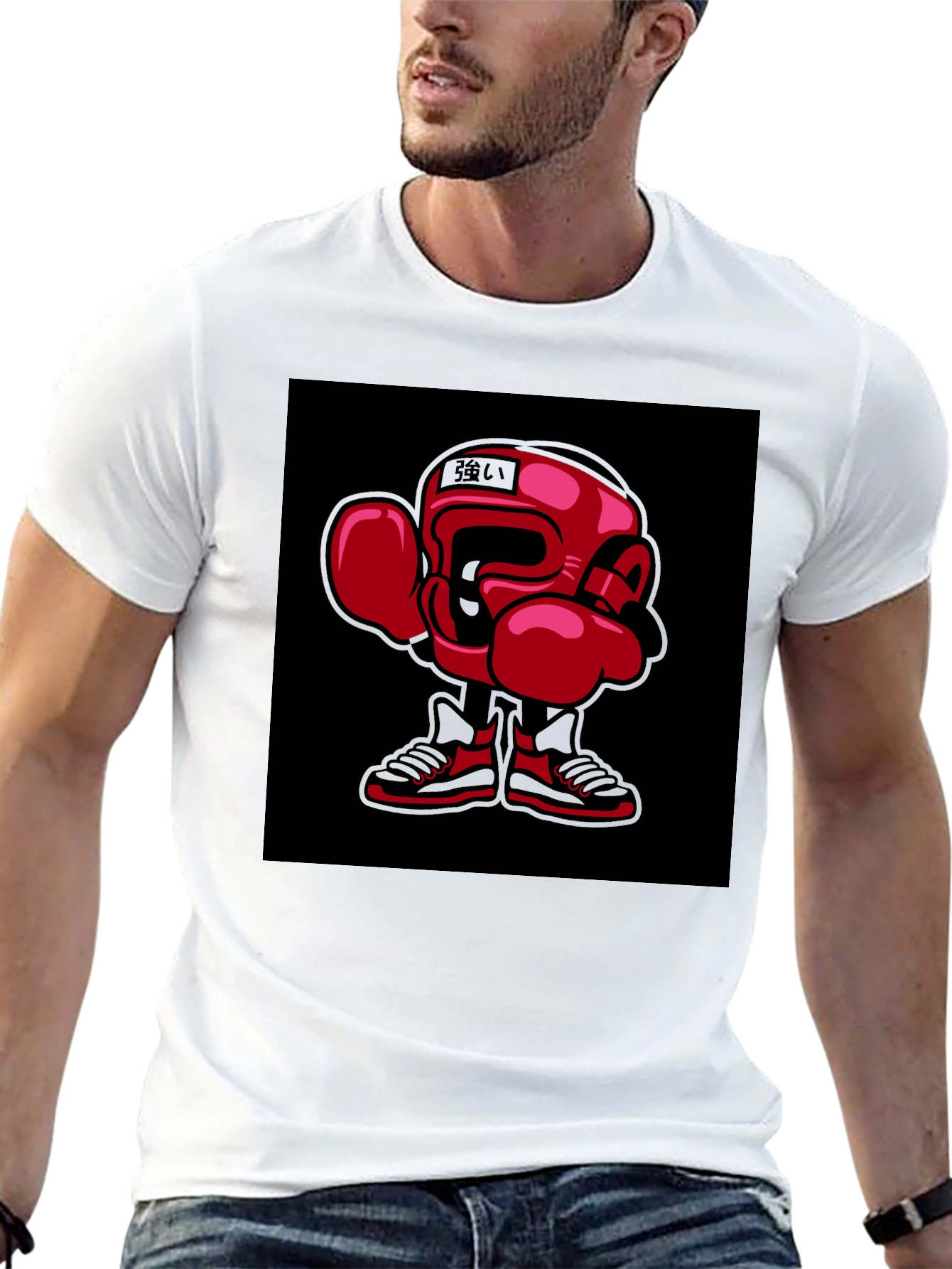 Boxing Cartoon Graphic Black Tee