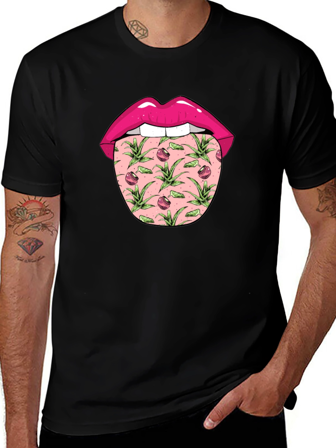 Lips & Tongue Graphic Tee - Black Cotton Blend