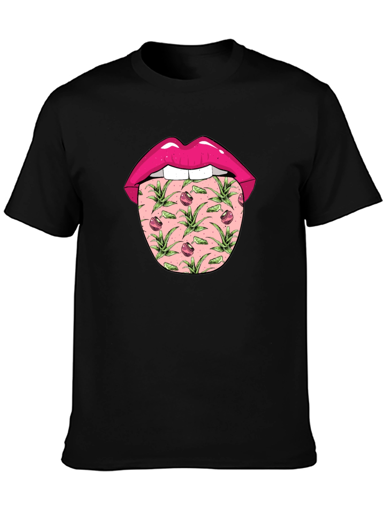 Lips & Tongue Graphic Tee - Black Cotton Blend