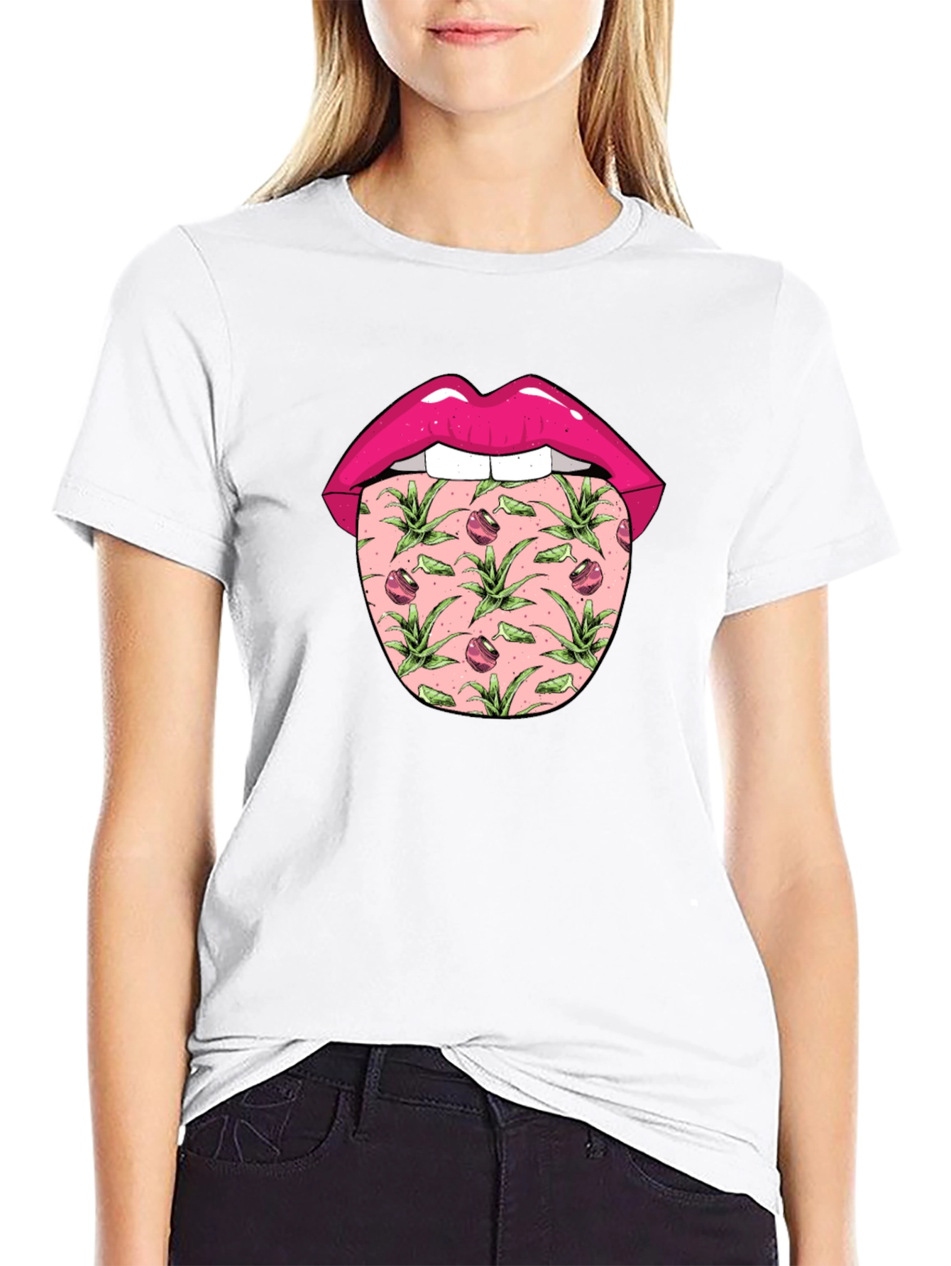 Lips & Tongue Graphic Tee - Black Cotton Blend