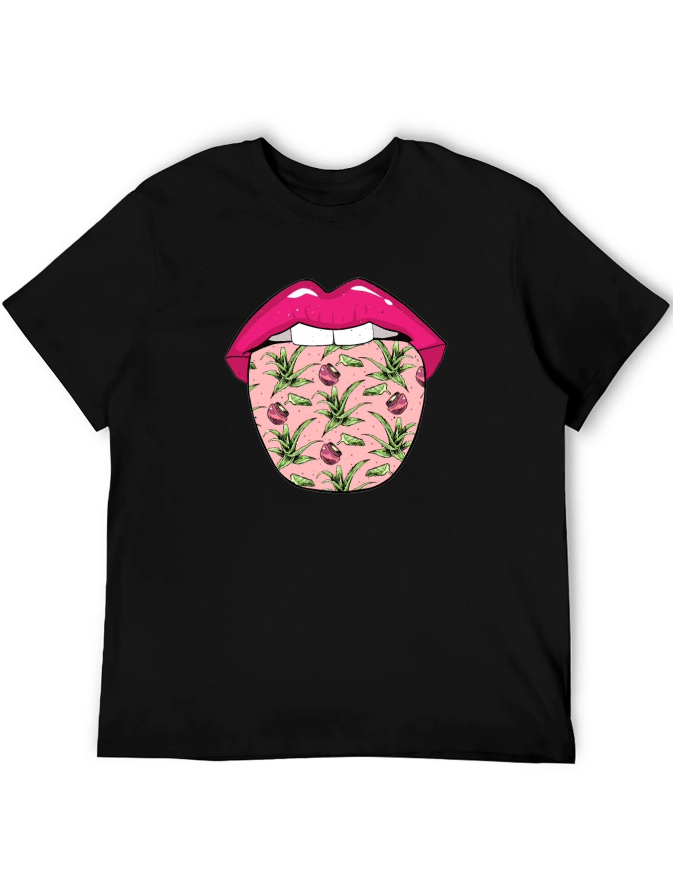 Lips & Tongue Graphic Tee - Black Cotton Blend