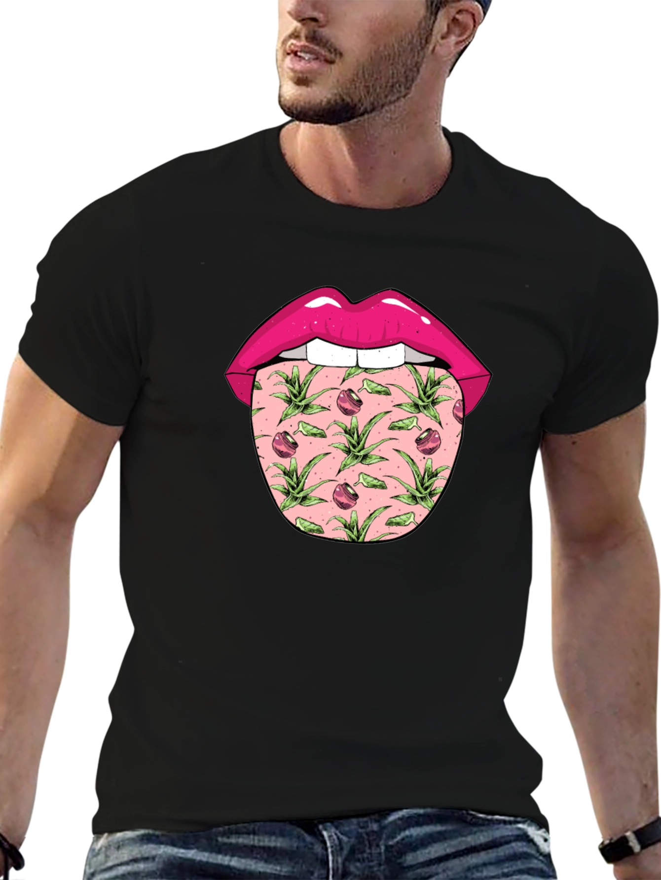 Lips & Tongue Graphic Tee - Black Cotton Blend