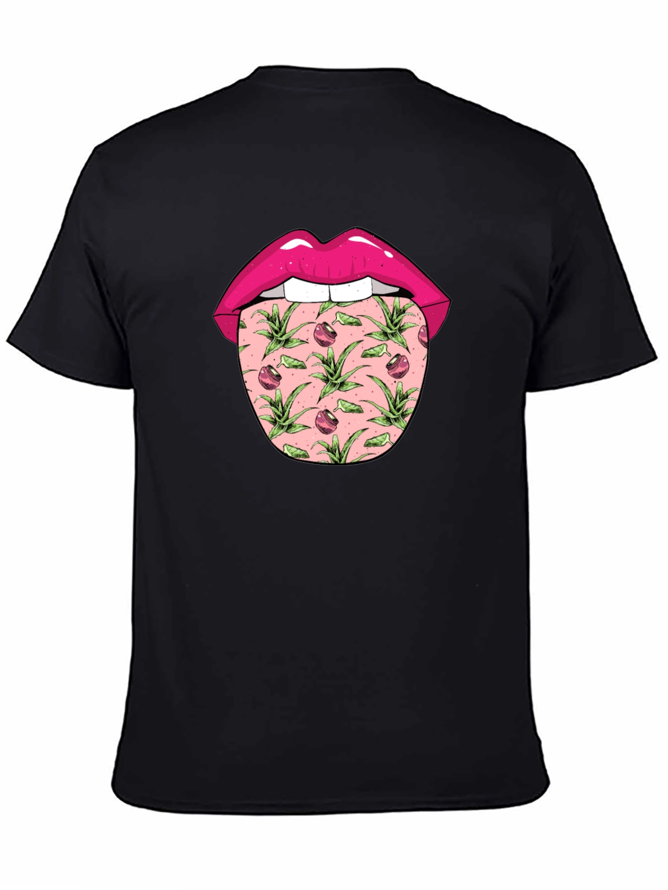 Lips & Tongue Graphic Tee - Black Cotton Blend