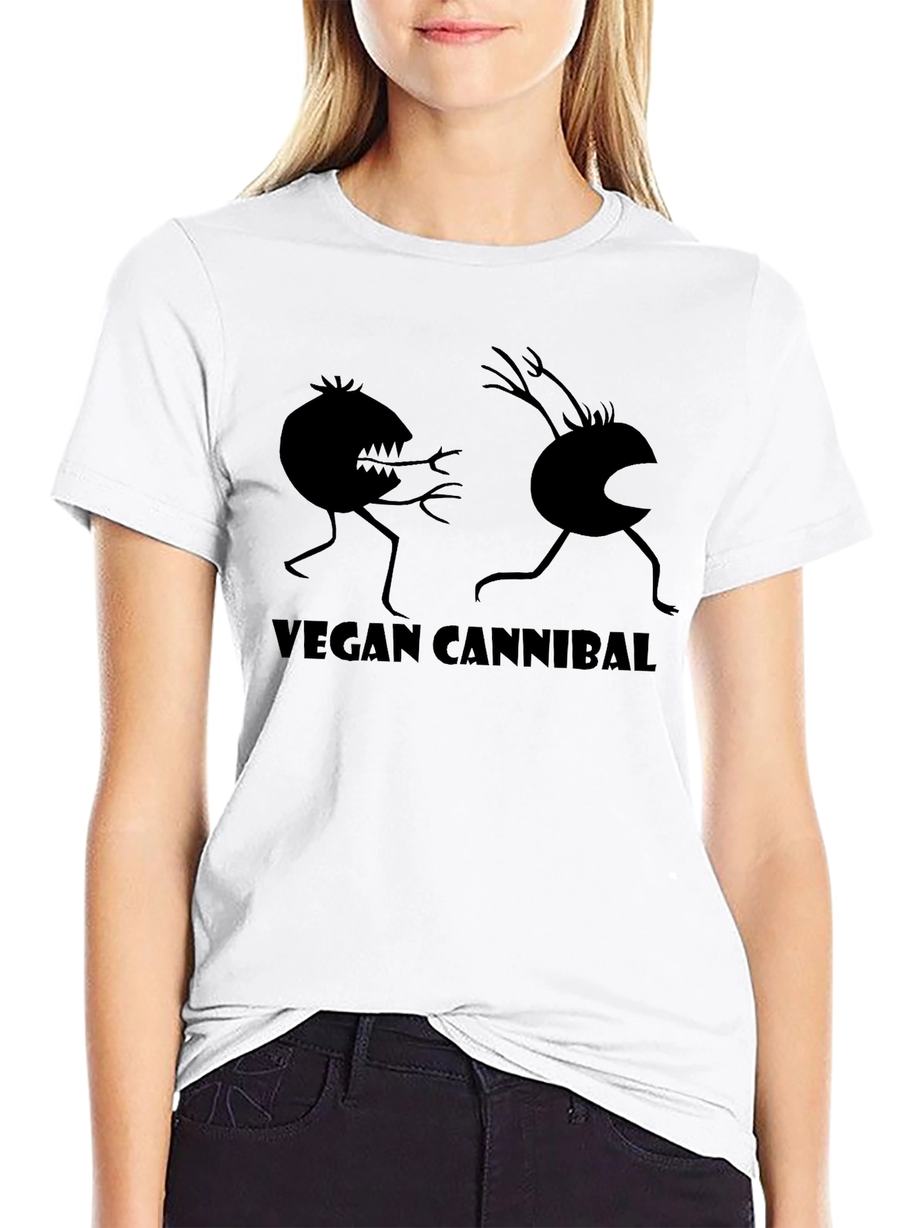 Vegan Cannibal Graphic Tee - Black Cotton