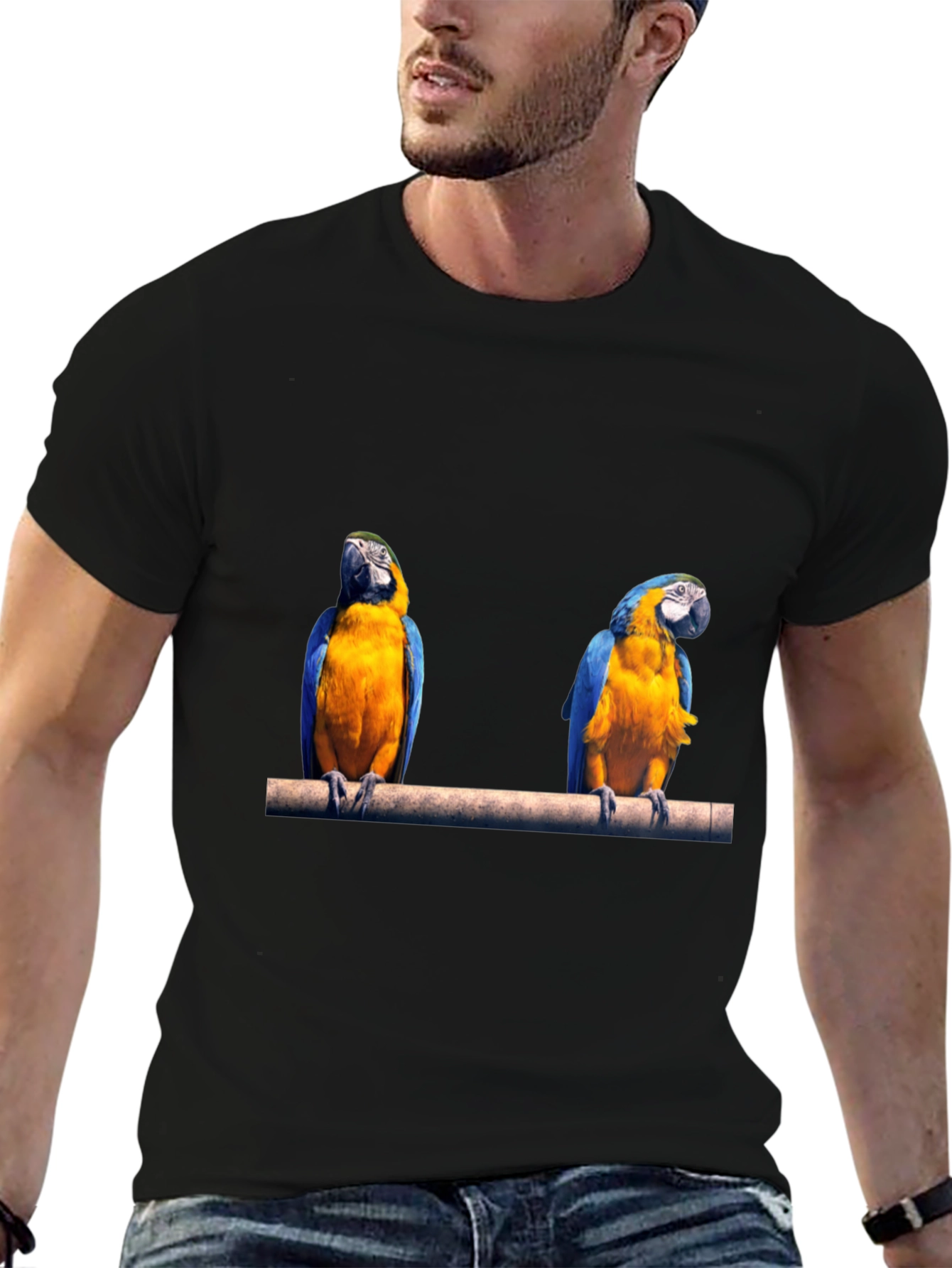 Parrot Print Black T-Shirt